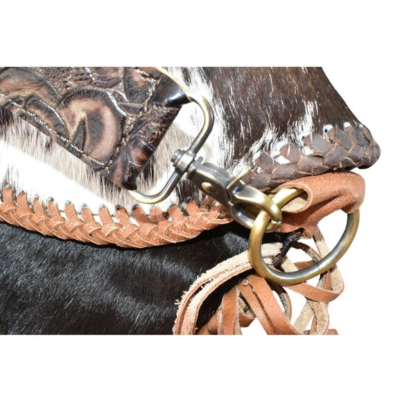 L3 Designs Custom Cowhide Crossbody Fringed Bag Leather Brown White Western - Picture 6 of 15